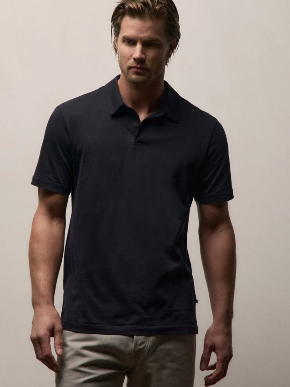 James Perse Men's Sueded Jersey Polo Deep Navy Blue Size XS Classic Preppy